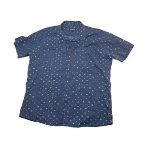 Patagonia Back Step Shirt Men's XXL Blue Short Sleeve Button Hem Organic Cotton